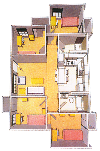Aerial view of a 4-bedroom apartment at College Park.