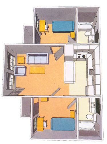 Aerial view of a 2-bedroom apartment at College Park.