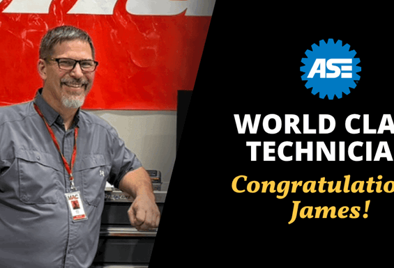 Photo of James Whaley and message ASE World CLass Technician Congratulations, James